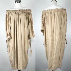 Julia Allert Oversized Lagenlook Sz XL Minimalist Cotton Maxi Dress Boxy Khaki